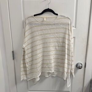 Eileen Fisher Striped Beige and White Long Sleeve Top Linen Blend S ize Small